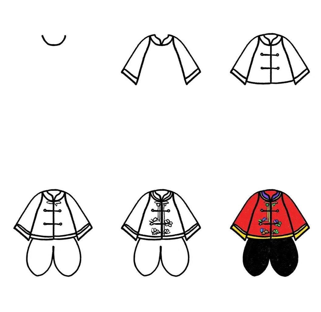 黎族服饰简笔画 传统之美跃然纸上